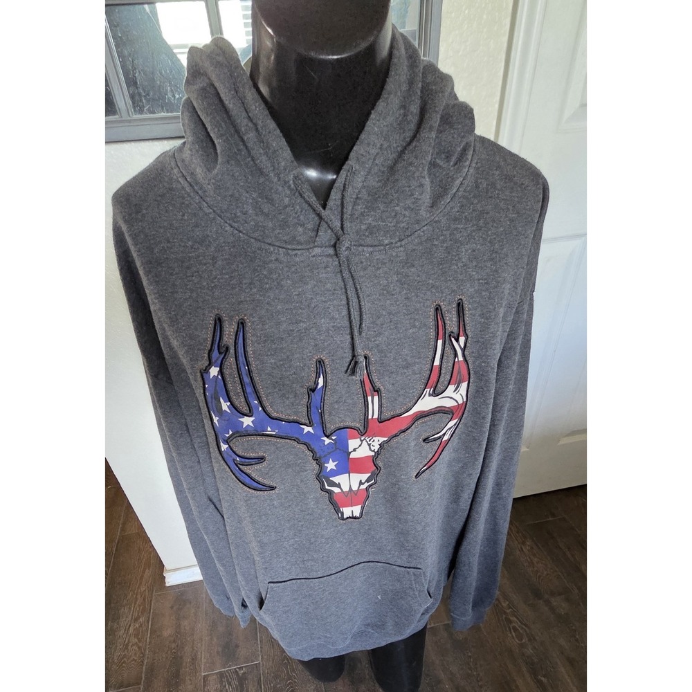 Buck Wear Hoodie Sweatshirt  American Flag Deer Skull Real Tree Camo Medium - NL